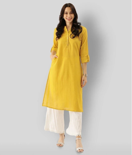 Divena - Yellow Cotton Womens Straight Kurti ( Pack of 1 ) - XXL