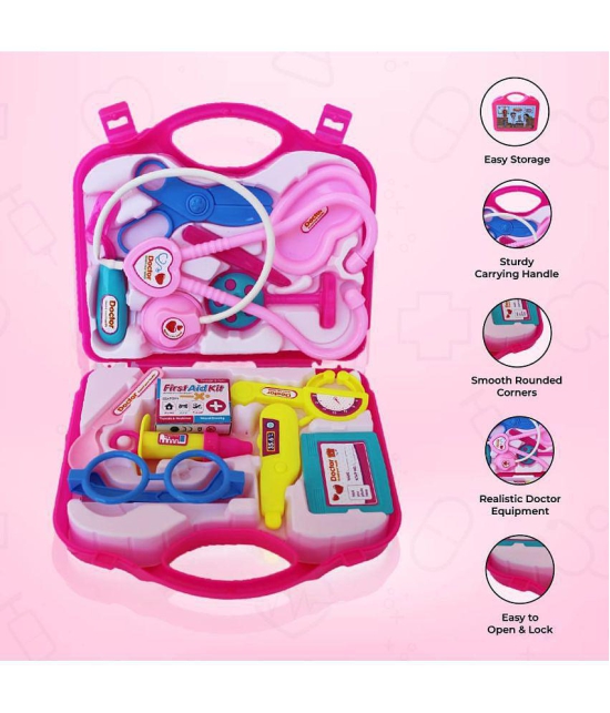 Fratelli Pretend Play Doctor with Foldable Suitcase, Compact Medical Accessories Pretend Play | Game Toy Kit for 3 + Year Kids, Boys and Girls (Suitcase Doctor Set Pink - Economy) - Pink