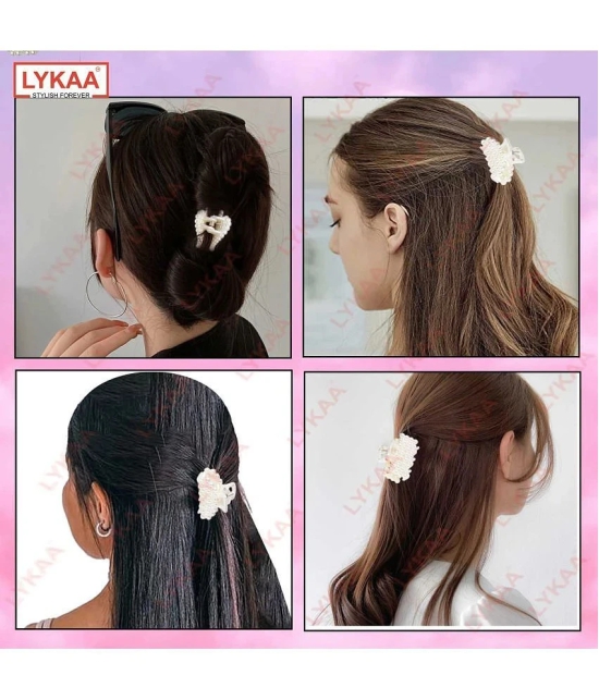 LYKAA Stylish Fancy White Pearl Hair Claw Fashionable Clip Clutcher Hair For Women & Girls 5Pcs - White