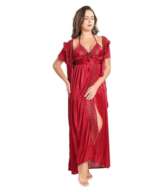 rajeraj Satin Nighty & Night Gowns - Red - Free Size