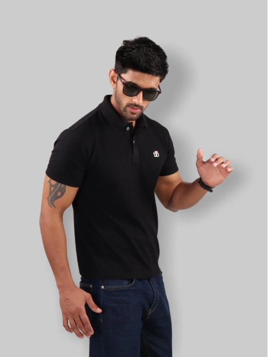 Men Black Polo Neck T-Shirt-S / Black