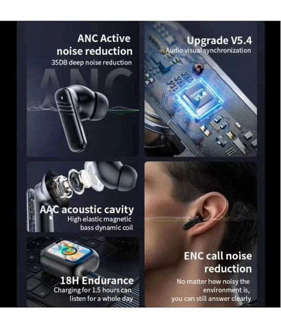 VERONIC TouchDisplay ANC+ENC Bluetooth True Wireless (TWS) In Ear 32 Hours Playback Active Noise cancellation IPX4(Splash & Sweat Proof) Black