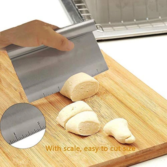 STORE77® Bench Scraper Chopper Stainless Steel Kitchen Food Scraper Icing Smoother Blade with Measuring Scale for Dough, Cake, Pizza