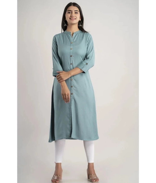 MAUKA - Turquoise Rayon Womens Front Slit Kurti ( Pack of 1 ) - None