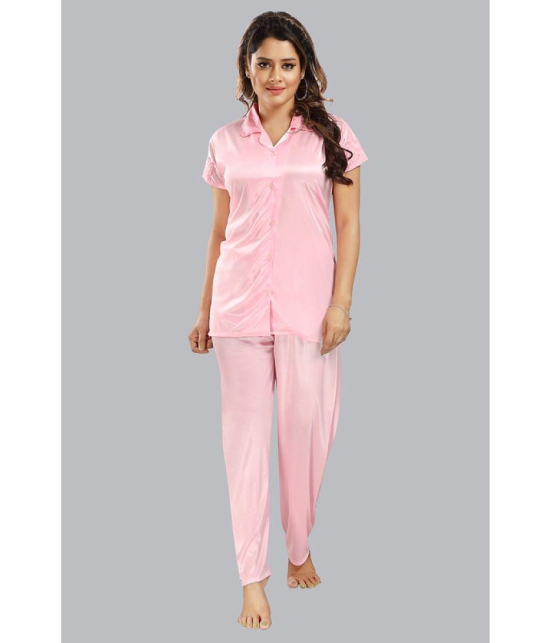 FOMTI - Light Pink Satin Women's Nightwear Nightsuit Sets ( Pack of 1 ) - None