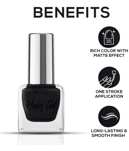 RENEE Hyper Gel Nail Paint- Onyx Black, Quick Drying, Glossy Finish, 10ml