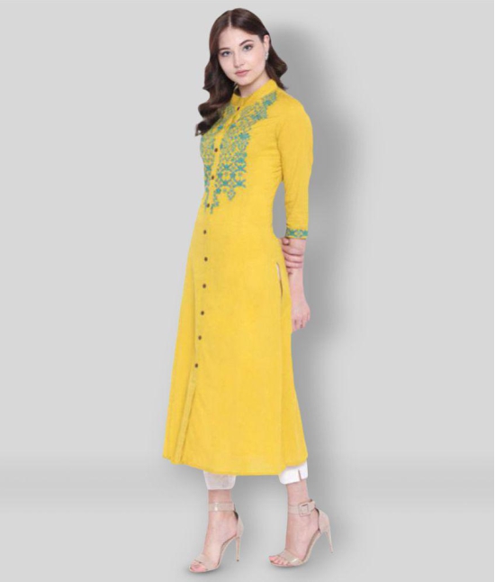 Divena - Yellow Cotton Blend Womens Front Slit Kurti - 3XL