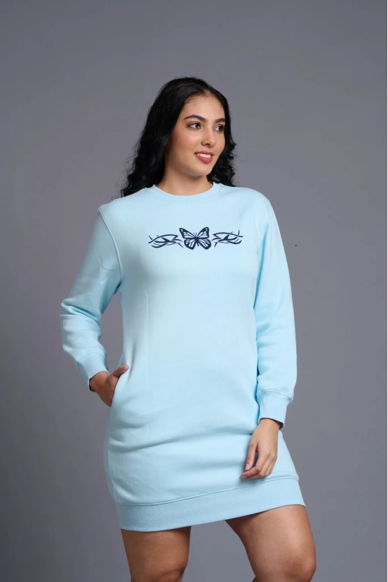 Butterfly Printed Sky Blue Sweatdress for Women XL