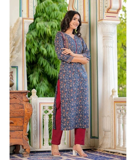 Vbuyz Cotton Printed Straight Womens Kurti - Blue ( Pack of 1 ) - None