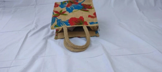 Floral printed jute tote bag