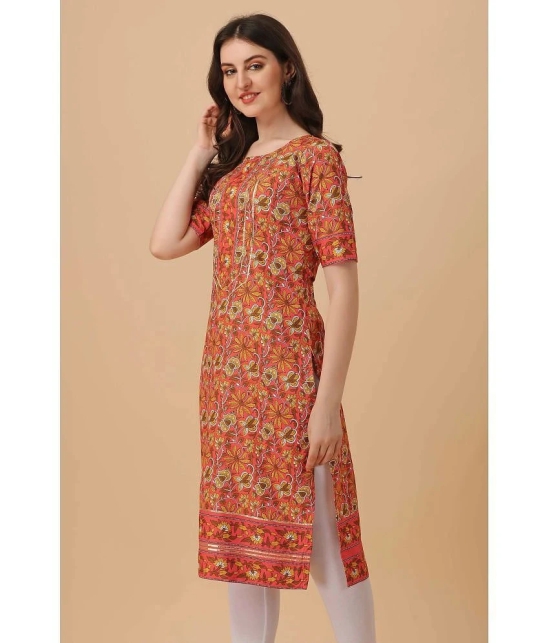 Glomee - Orange Crepe Womens Straight Kurti ( Pack of 1 ) - None