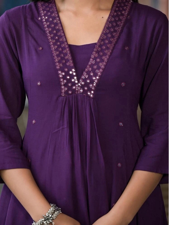 Juniper Rayon Solid Flared Womens Kurti - PURPLE ( Pack of 1 ) - None