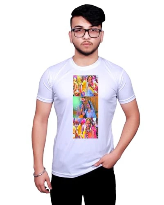 NITYANAND CREATIONS Round Neck White Holi T-Shirt for MEN-HOLI-T-SHIRT-11557-M