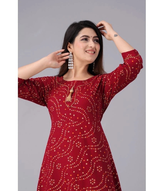 Smien Rayon Printed Anarkali Womens Kurti - Red ( Pack of 1 ) - None