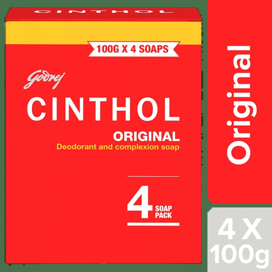 Cinthol Original Deodorant & Complexion Soap, 99.9% Germ Protection, 100 G (Pack Of 4)