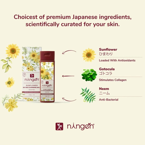 Ningen Sunflower De-Tan Cleansing Milk Gotokula Neem Removes Tan Dirt Grime And Make-Up (200g)