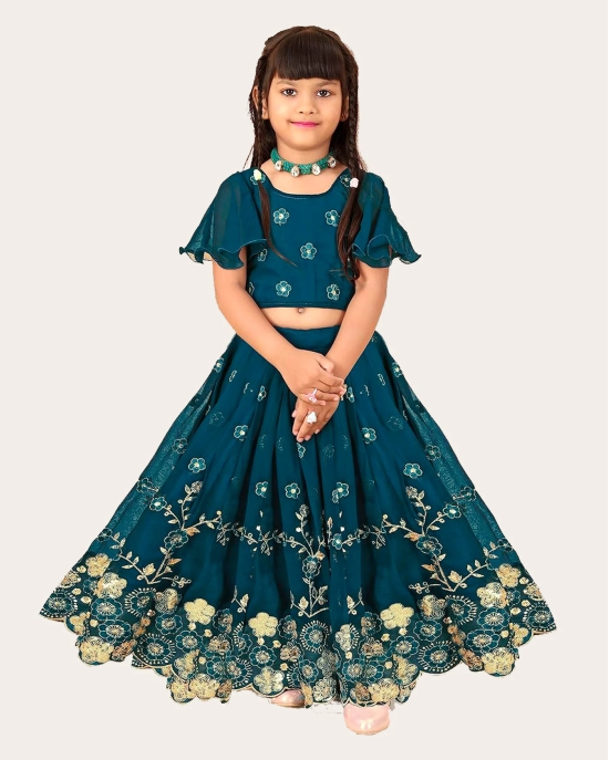 Ethnic Wear Georgette Silk Embroidered Indian Style Full Stitched Lehenga Choli Set-Blue / 3 Years-4 Years