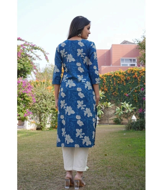 Vbuyz Cotton Printed Angrakha Womens Kurti - Blue ( Pack of 1 ) - None