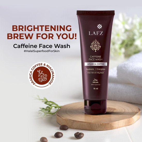 Lafz Caffeine Face wash for Bright and Moisturized Skin with Arabica Coffee, Aloe Vera and Holy Basil - For Men & Women (150ml Pack of 2)