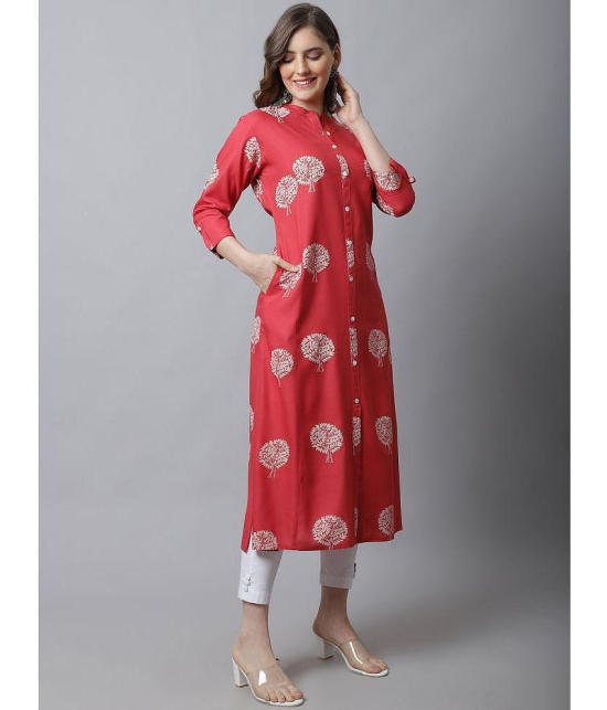 Pistaa Viscose Printed Front Slit Women''s Kurti - Red ( Pack of 1 ) - None