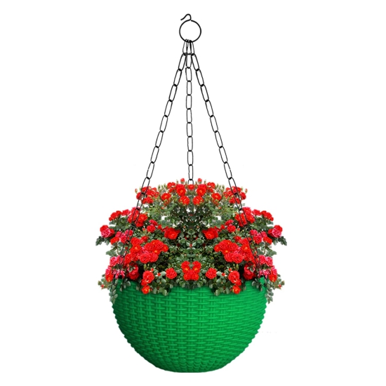 Kuber Industries Plastic Hanging Flower Pot for Balcony  Railing Set of 3 Green-18x18x59 cm-Kuber Industries Plastic Hanging Flower Pot for Balcony & Railing Set of 3 (Green)-18x18x59 cm