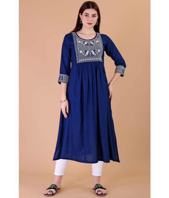 Glomee - Blue Rayon Women's Nayra Kurti ( Pack of 1 ) - None