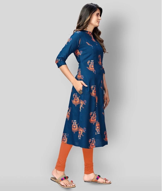 Vbuyz - Blue Rayon Womens Front Slit Kurti ( Pack of 1 ) - XL