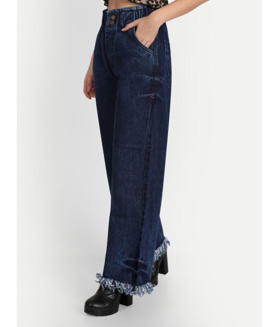 AngelFab - Navy Blue Denim Wide Leg Women''s Jeans ( Pack of 1 ) - None