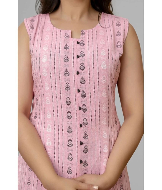 Parastri Cotton Printed Front Slit Womens Kurti - Pink ( Pack of 1 ) - None