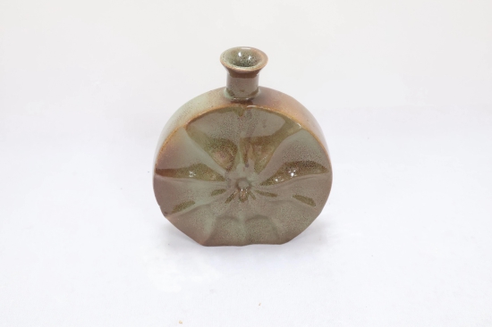 Khurja Pottery Flower Vase Ring Matki Shape Green and Brown Colour  Size 9 Inches