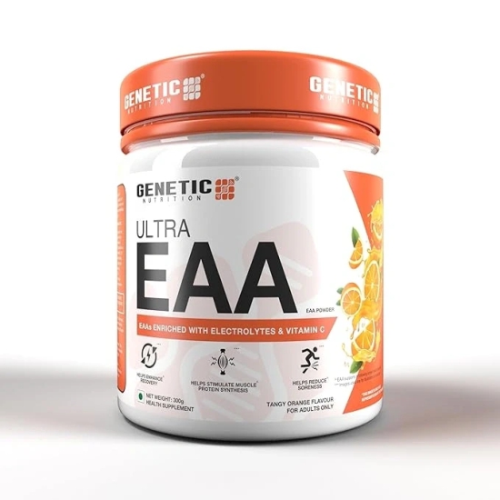 Genetic Nutrition EAA Powder with 4.3g BCAAs: Intra-Workout/Post Workout Essential Amino Acids and Hydration Complex for Muscle Recovery and Growth (FLAVOUR - TANGY ORANGE, Weight - 300 Grams) by Total Sporting And Fitness Solutions Pvt Ltd