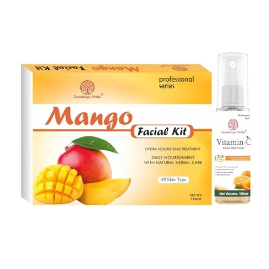 Soundarya Herbs Facial Kit (140gm) with Free 100ml Vitamin-C Facial Toner | Achieve a Radiant Glow - Mango Facial kit