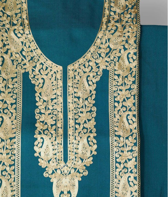 KASHMIRI Blue Woollen Unstitched Dress Material