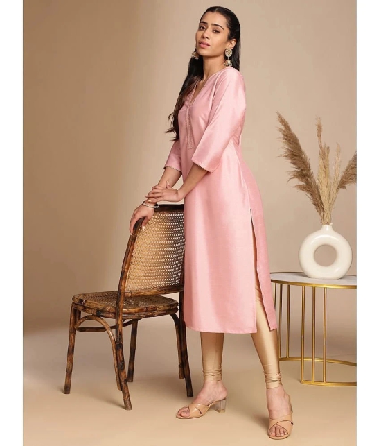 Janasya Silk Blend Solid Straight Womens Kurti - Pink ( Pack of 1 ) - None