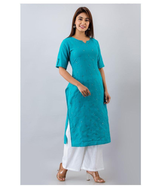 SVARCHI - Turquoise Cotton Blend Women''s Straight Kurti - L