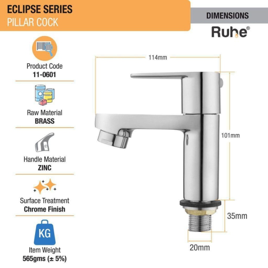 Eclipse Pillar Tap Brass Faucet- by Ruhe®