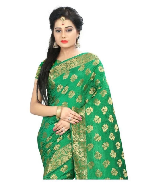 Gazal Fashions - Green Banarasi Silk Saree With Blouse Piece (Pack of 1)