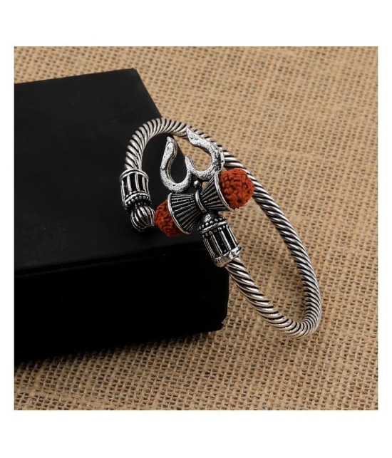 SILVER SHINE Adjustable  Trishul Damroo Rudraksha Bahubali Kada Bracelet Mahakal For Men Boys Girls - None