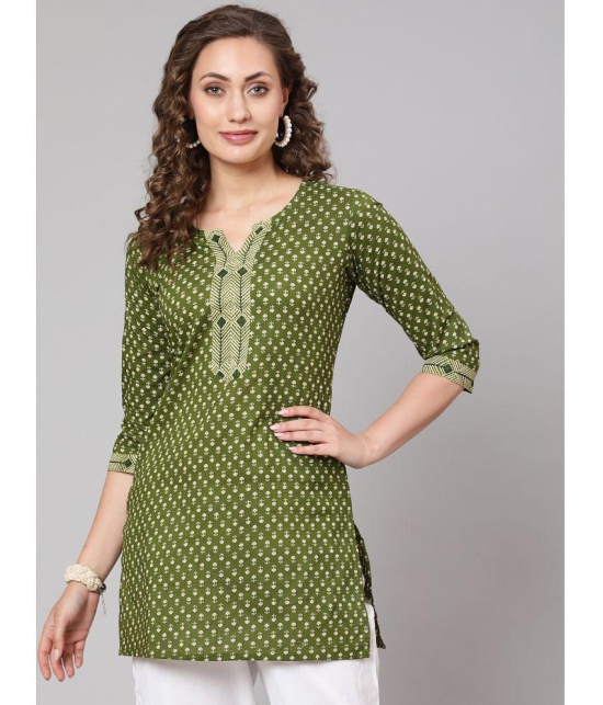 Antaran Cotton Printed Straight Womens Kurti - Green ( Pack of 1 ) - None