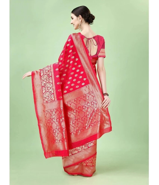 LEELAVATI Banarasi Silk Embellished Saree With Blouse Piece - Red ( Pack of 1 ) - Red