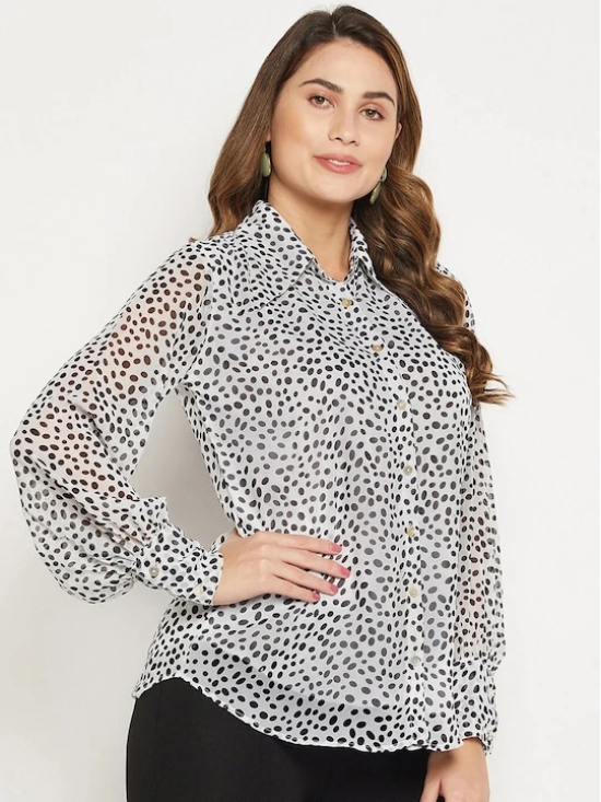 Relaxed Button Cuff Printed Georgette Casual Shirt