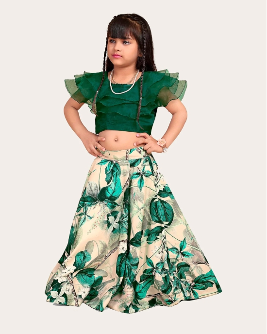 Girls Reyon cotton Stylish Digital Printed Stiched Lehenga choli (Ethnic Wear) For Kids Girls-Green / 6 Years-7 Years