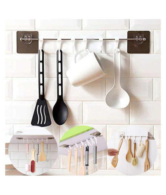 Mr Bhoot Self Adhesive Kitchen Hanger Hook Rail With 6 Hook, Multipurpose Strong Sticky 10 Kg Capicity Wall Mounted Self Adhesive Kitchen Towel Hanger Hook,Steel Road And ABS Plastic 6 White