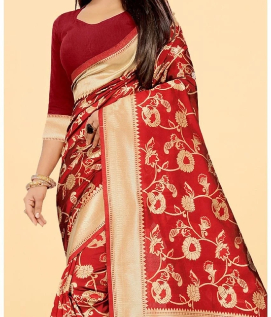 Gazal Fashions - Red Banarasi Silk Saree With Blouse Piece ( Pack of 1 ) - Red