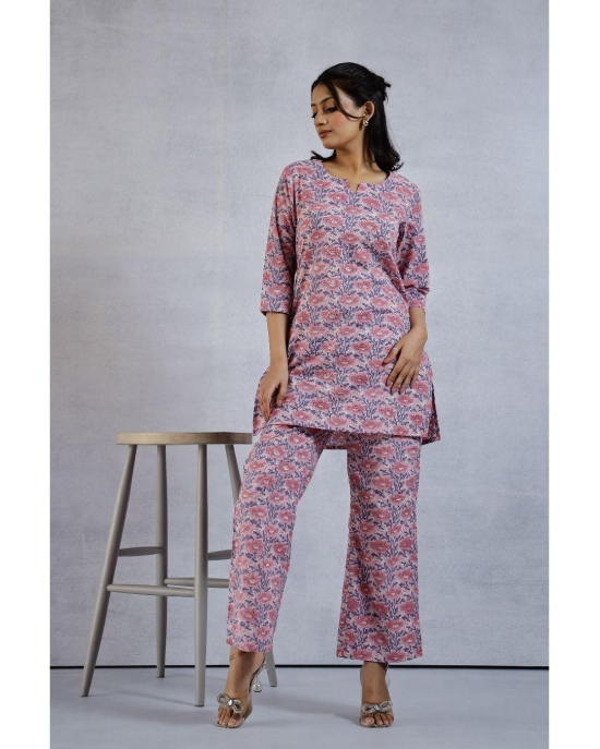 Pink and blue handblock print Loungewear set-XXL