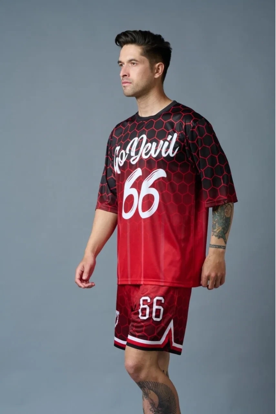 Go Devil 66 (in White) Printed Polyester Red Gradient Co-ord Set for Men 5XL