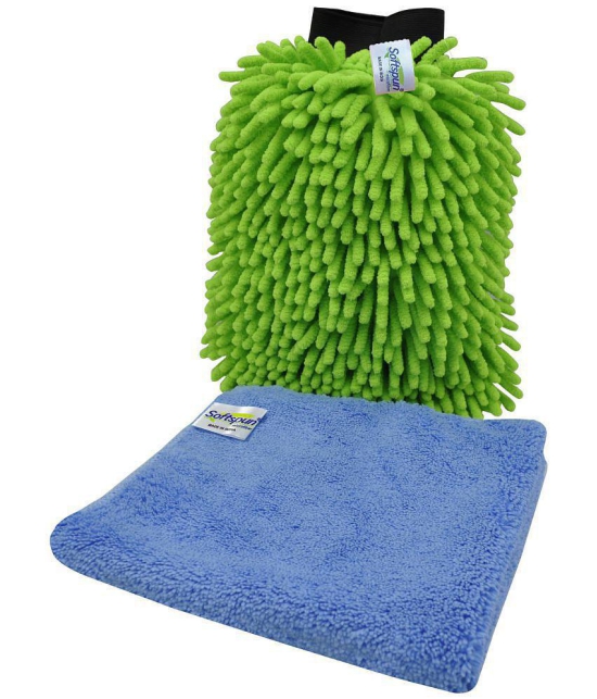 SOFTSPUN SOFTSPUN Microfiber Chenille & Single-Side Gloves 1700 GSM with Towel 380 GSM, 2 Piece Combo Multicolour, Multi-Purpose Super Absorbent and Perfect Wash Clean with Lint-Scratch Free