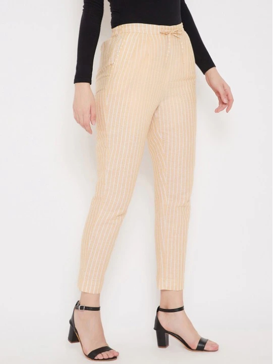 Women Mustard Yellow Striped Smart Trousers