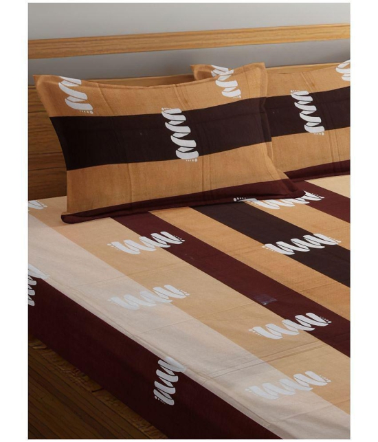 Abhikram - Brown Cotton Double Bedsheet with 2 Pillow Covers - Brown