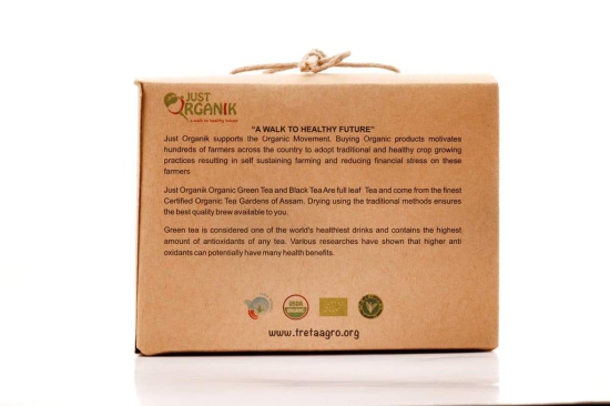 Just Organik Lemon Green Tea - 20 Hand stitched pyramid tea bags, 100% Organic